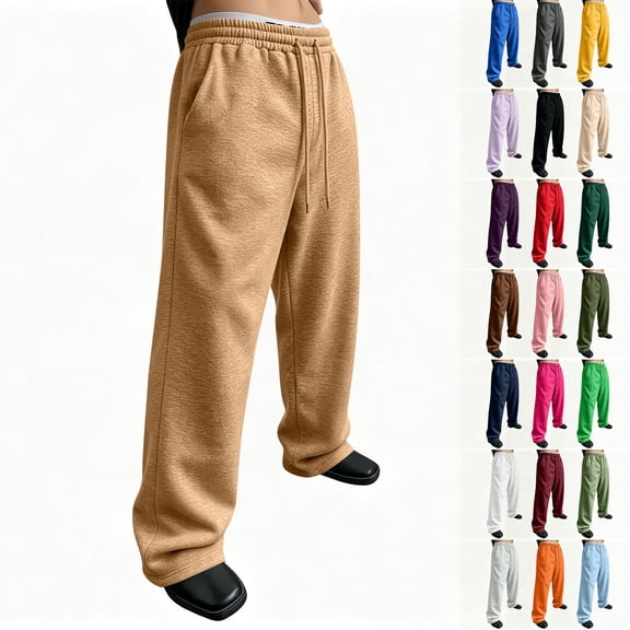 Hearthz Mens Sweatpants Baggy Wide Leg Lounge Cotton Jogging Pants Lightweight Drawstring Mens Sweat Pants with Pockets Light Blue L