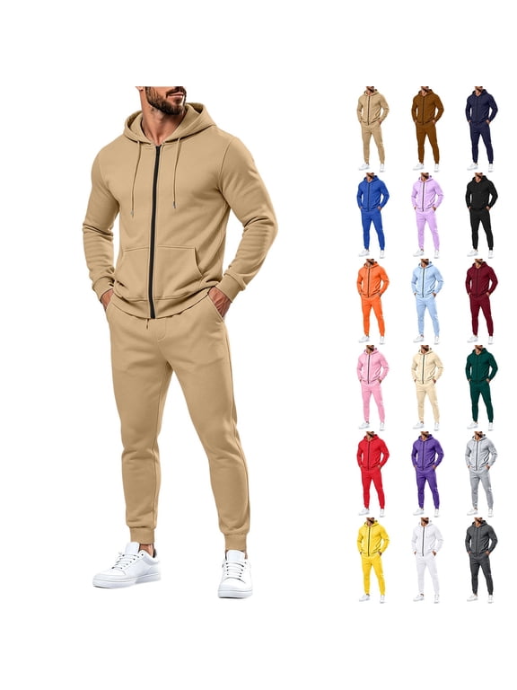 Mens Track Suits 2 Piece Set Zip Up Hoodie Jacket Sweatsuits Pants Fall Winter Athletic Sweatsuit Outfits Purple Pink XXXL