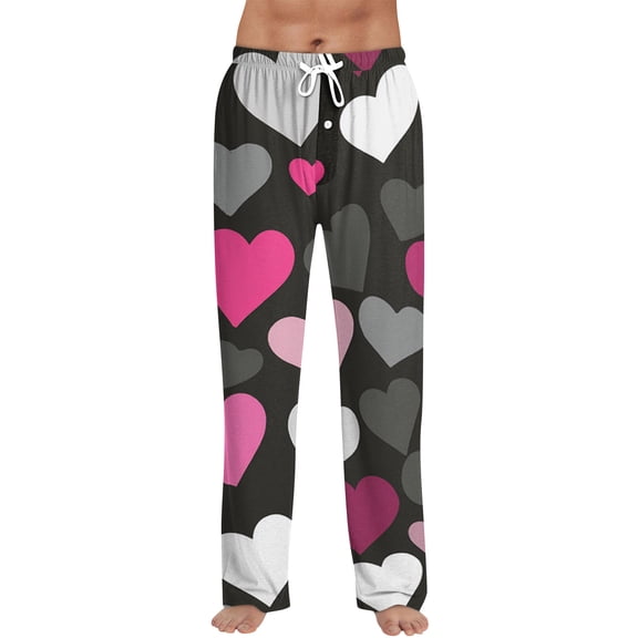 Hearthz Mens Valentines Pj Pants Sleeping Pants for Men Heart Graphic Drawstring Straight Leg Sleep Lounge Pants with Pocket