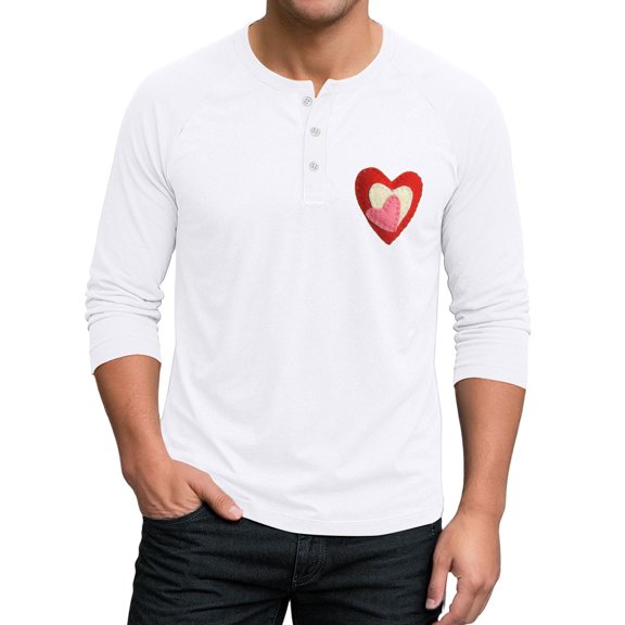 Hearthz Mens Valentines Shirts Heart Print 3/4 Length Sleeve Men's Henley Shirts Fashion Half Sleeve T Shirts for Men