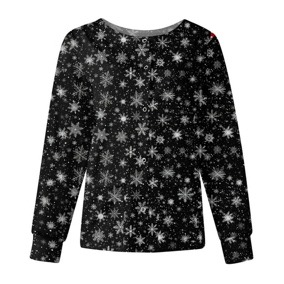 Hearthz Nursing Jackets for Women Christmas Long Sleeve Nurse Uniforms Snap Front Warm Up Scrubs Top for Women with Pockets