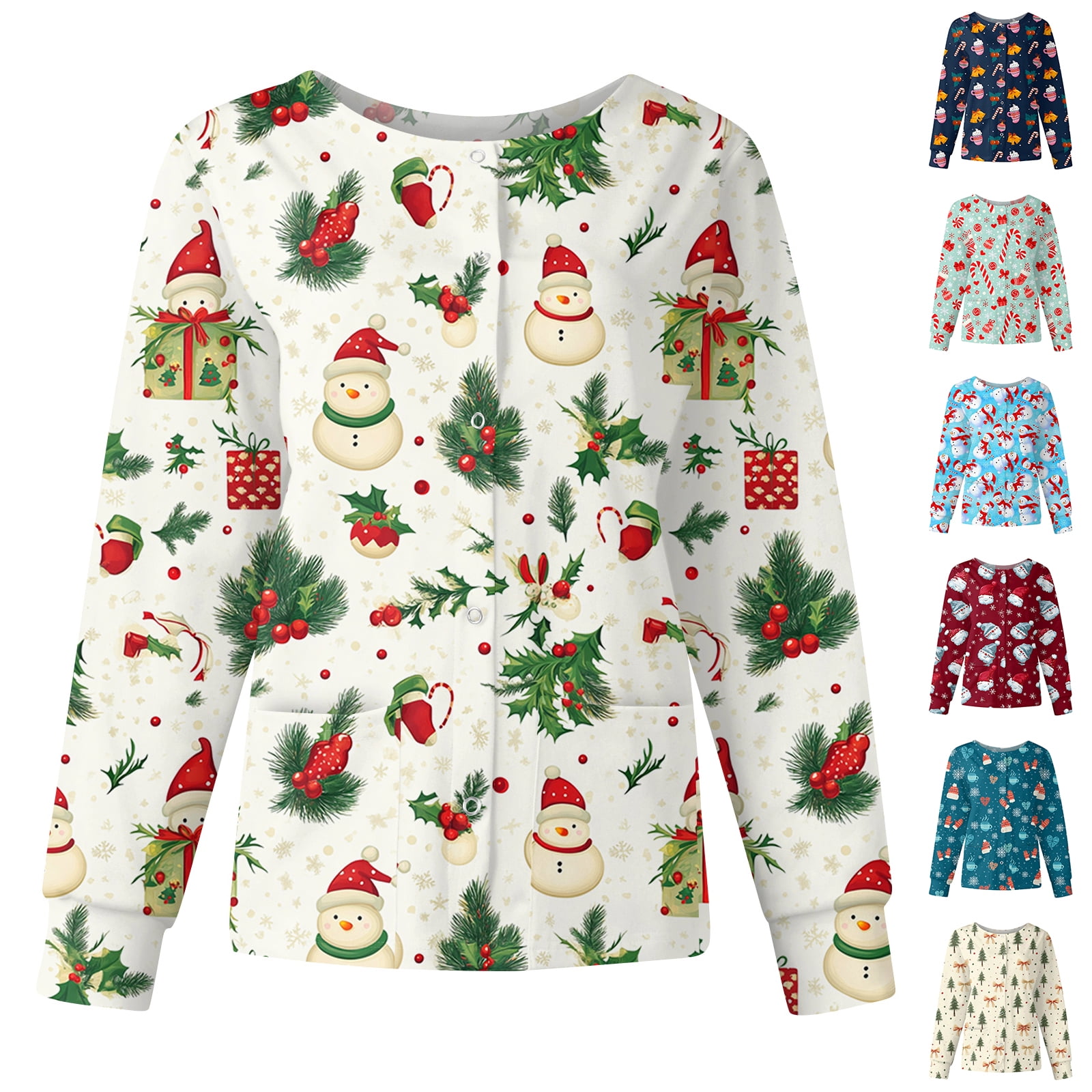 Hearthz Nursing Jackets for Women Christmas Snap Front Nurses Working  Uniforms Funny Xmas Warm Up Long Sleeve Scrubs for Women Tops S-5XL, image size:1600x1600