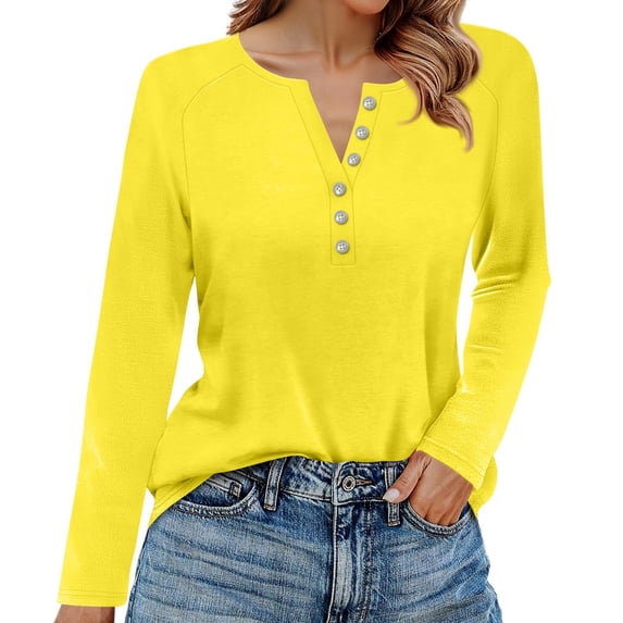 Hearthz Oversized Long Sleeve Shirts for Women Fall V Neck Womens Shirts Henley Button Down Womens Blouses for Work
