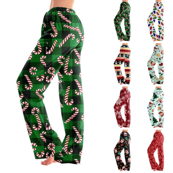 Hearthz Pajama Pants Christmas Women High Waist Wide Leg Womens Pajama Pants Fall Winter Women Lounge Pants Xmas Sleeping Pants Women
