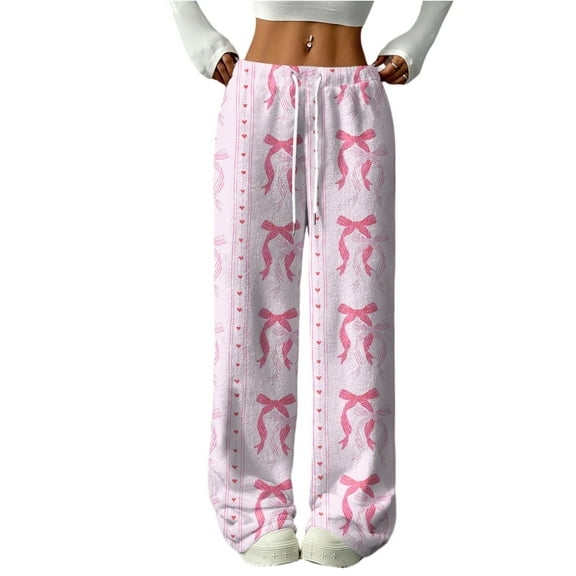 Hearthz Pajama Pants Fuzzy Bow Fluffy Fuzzy Fleece Elastic Waist Wide Leg Sleep Pants with Pockets Fall Winter Warm Womens Pajama Bottoms