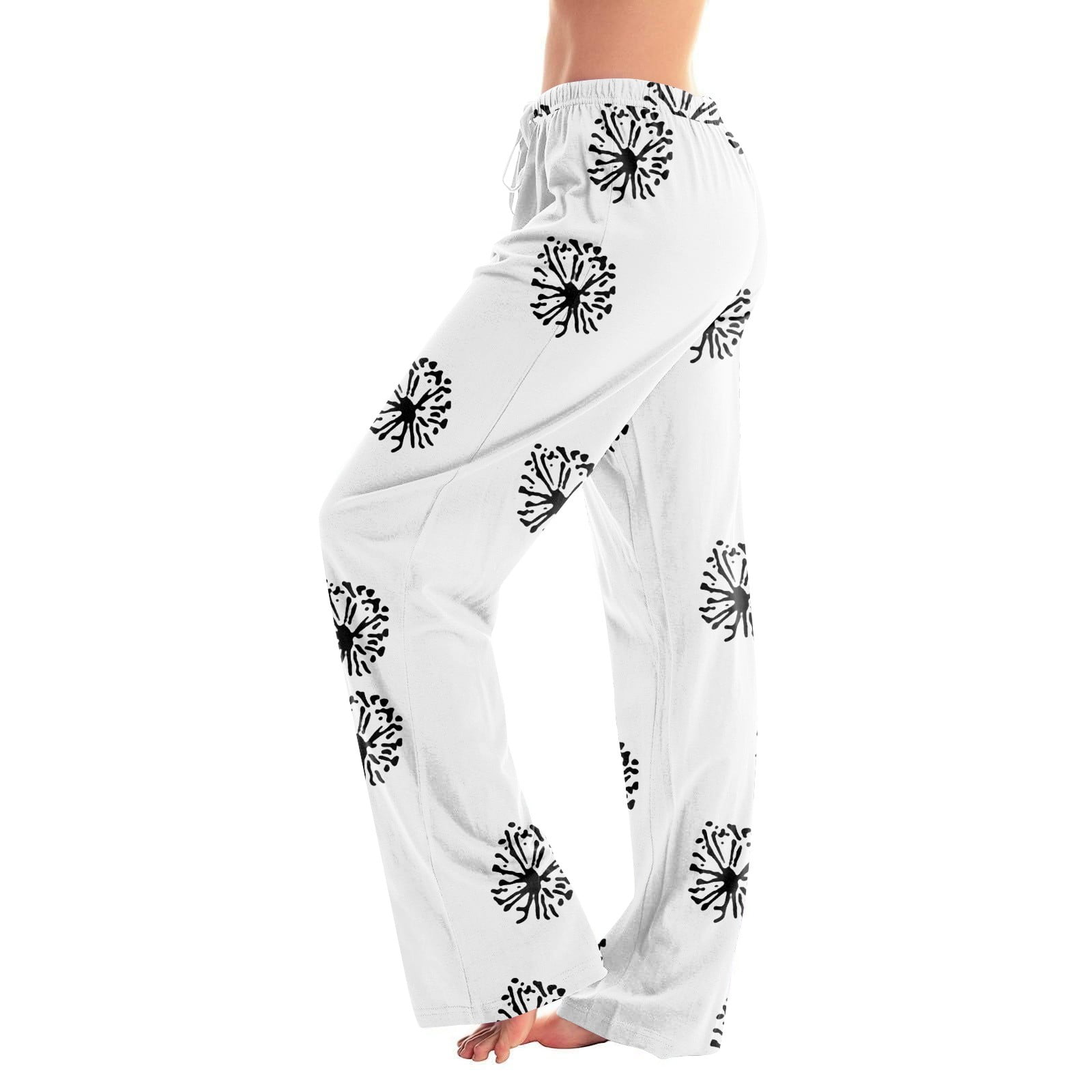 Hearthz Pajama Pants for Women Dandelion Print Stretch Drawstring Wide ...