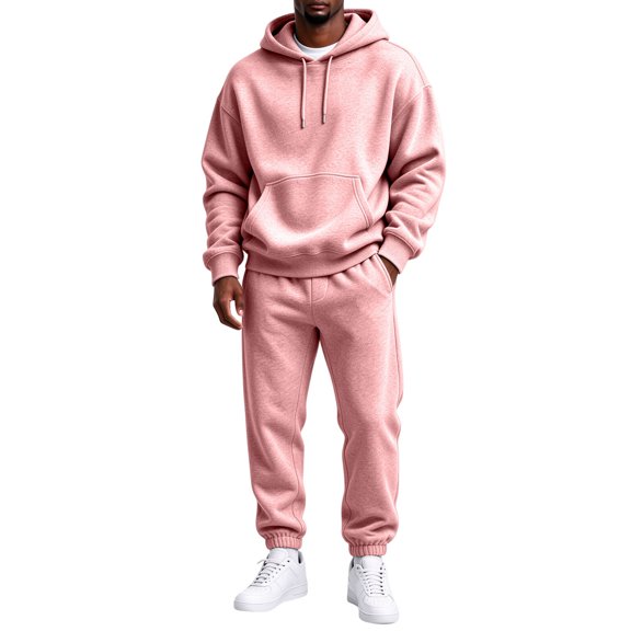 Hearthz Pink Sweatsuits for Men 2 Piece Tracksuit Fleece Hoodie Jogger Sweatpants Set Winter Warm Athletic Workout Oversized Mens Track Suits 2 Piece Set