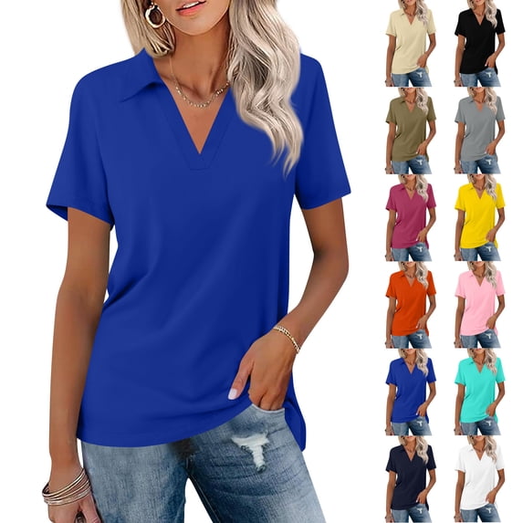 Hearthz Pink Women's Polo Shirts Short Sleeve Collared Uniform Women's Tops Business Casual Golf Polo Shirts