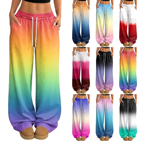 Hearthz Pj Bottoms Pants Drawstring Wide Leg Gradient Women's Lounge Pants Baggy Soft Comfy Lightweight Sleep Pants for Women Soft