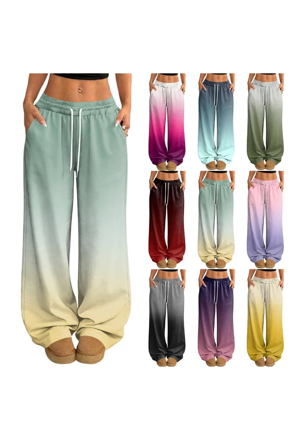 Pj Bottoms Pants Drawstring Wide Leg Gradient Womens Lounge Pants Baggy Soft Comfy Lightweight Women's Sleep Pants