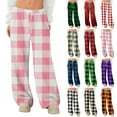 thumbnail image 1 of Hearthz Plaid Plush Pajama Pants Women Fuzzy Winter Warm Thermal Pj Bottoms Women Wide Leg Drawstring Sleep Pants Women, 1 of 4