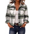 thumbnail image 1 of Hearthz Plaid Shacket Jacket Women Button Down Cropped Womens Coats and Jackets Long Sleeve Collared Soft Warm Outerwear Fall Winter Fleece Coats for Women, 1 of 8