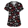 thumbnail image 1 of Hearthz Plus Size Valentine Scrub Tops Women Love Heart Pattern V Neck Short Sleeve Nurse Uniforms Side Slit Women Workwear with Pockets S-5xl, 1 of 6