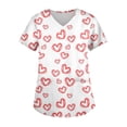 thumbnail image 1 of Hearthz Plus Size Valentine Scrubs Love Heart Pattern V Neck Short Sleeve Nurse Uniforms Stretch Women Workwear with Pockets S-5xl, 1 of 6