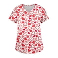 thumbnail image 1 of Hearthz Plus Size Valentines Scrub Tops Women Heart Printed V Neck Short Sleeve Nursing Uniforms for Women Stretch Workwear Women with Pockets S-5xl, 1 of 6