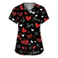 thumbnail image 1 of Hearthz Plus Size Valentines Scrub Tops Women Love Heart Print V Neck Short Sleeve Nursing Uniform Side Slit Womens Work Clothes with Pockets S-5xl, 1 of 5