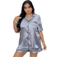 thumbnail image 1 of Hearthz Plus Size Womens Silk Satin Pajamas Short Sleeve Loungewear Two-Piece Sleepwear Button-Down Pj Set Light Gray,XL, 1 of 6