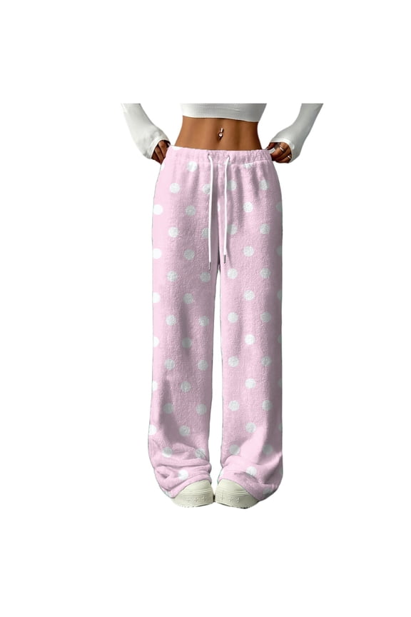 Plush Pajama Pants Plaid Winter Fuzzy Elastic Waist Wide Leg Lounge Pants with Pockets Fall Winter Warm Womens Pajama Bottoms