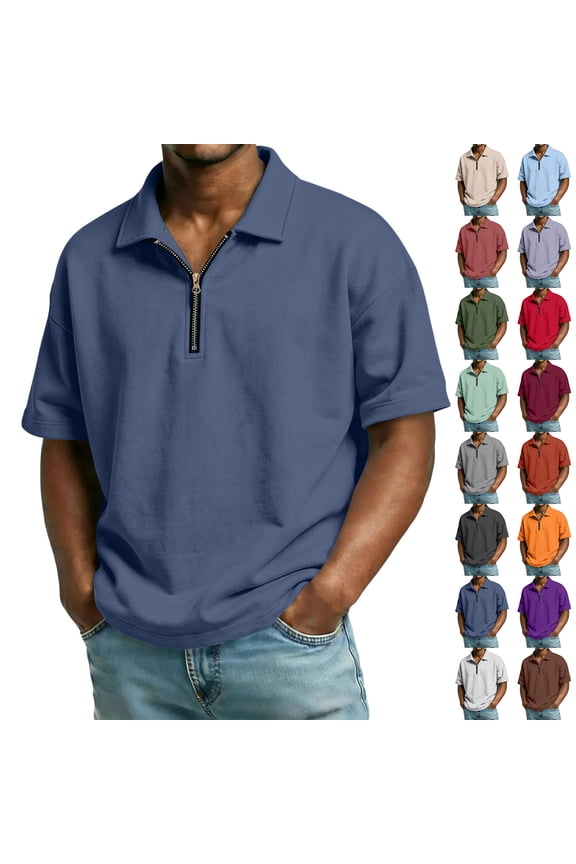 Polo Shirt Men Half Zip Short Sleeve Shirt Men Sport Athletic Collared Workout Shirt Men