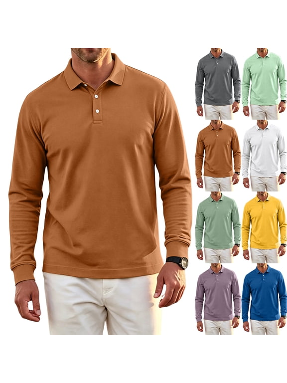 Polo Shirts for Men Light Green Quick Dry Long Sleeve Shirts for Men Moisture Wicking Athletic Workout Mens Golf Polo