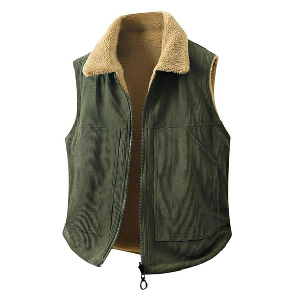 Hearthz Puffer Vest Men Fleece Sleeveless Stand Collar Mens Jacket Full Zipper Winter Warm Outdoor Puffy Vest with Pocket