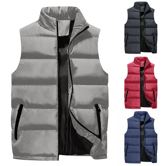 Hearthz Puffer Vest for Men Fleece Sleeveless Stand Collar Men Jacket Full Zipper Winter Warm Mens Vests Outerwear Lightweight with Pocket