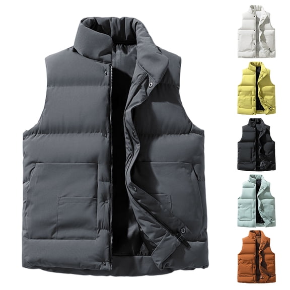 Hearthz Puffer Vest for Men Fleece Sleeveless Stand Collar Mens Jacket Full Zipper Winter Warm Men Vests Outerwear with Pocket