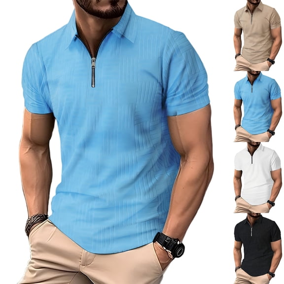 Hearthz Quarter Zip Polo Shirt for Men Casual Classic Lightweight Mens Short Sleeve Shirt Summer Vacation Beach Collared Golf Shirts