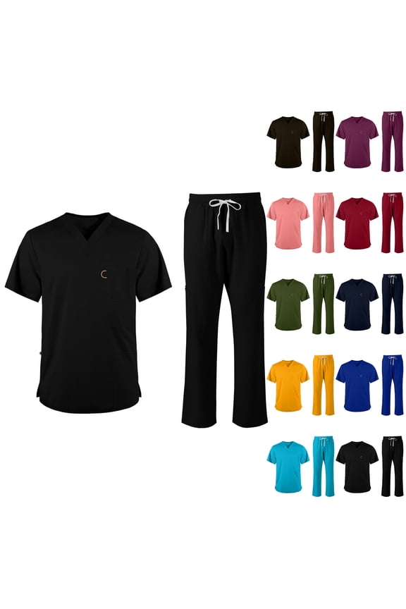 Quick-Drying Scrub Set Men Stretch Scrub Top & Jogger Pants Male Scrubs Sets Wine S