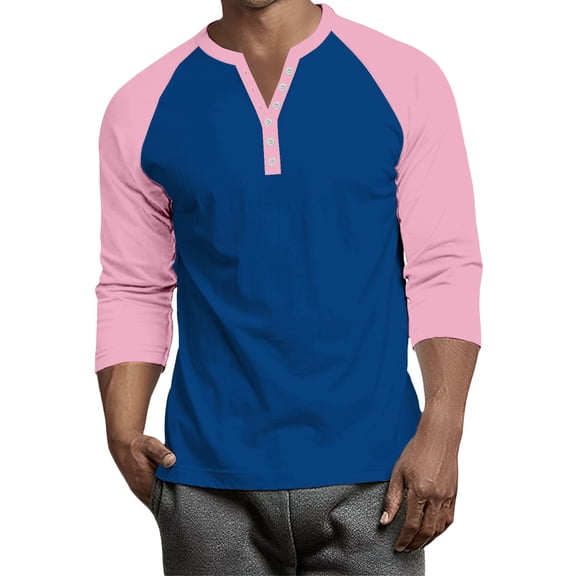 Hearthz Raglan 3/4 Sleevets for Men Henley Neck Baseball Jersey Contrast Cute Tops for Men Fall V Neck T Shirts Men