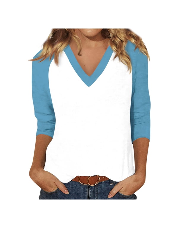 Raglan 3/4 Sleevets for Women V Neck Baseball Jersey Contrast Women's Tops Fall Womens Blouses Dressy Casual