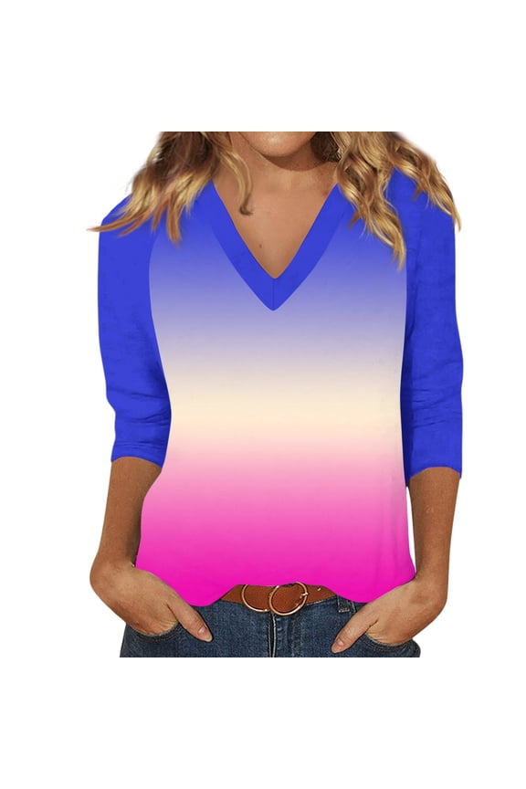 Raglan 3/4 Sleevets for Women V Neck Baseball Jersey Patchwork Tops for Women Fall Cute Blouses for Women