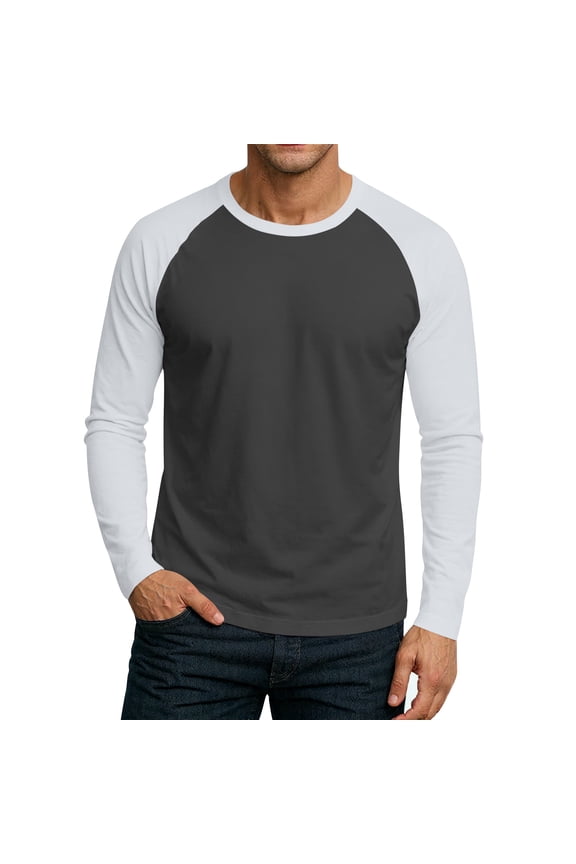 Raglan Long Sleeve Gym Shirts Men Fall Color Block Crew Neck Baseball Tee Shirt