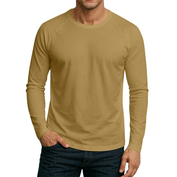 Hearthz Raglan Long Sleeve Men Shirts Fall Solid Color Crewneck Jersey Baseball Tee Shirt