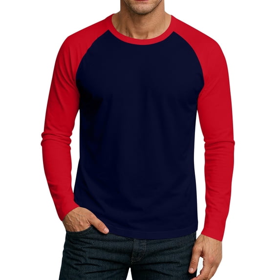 Hearthz Raglan Long Sleeve Mens Compression Shirt Fall Color Block O Neck Jersey Baseball T-Shirts