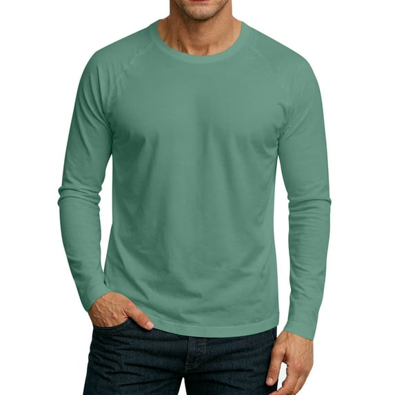 Hearthz Raglan Long Sleeve Mens Shirts Big and Tall Casual Fall Solid Color Round Neck Sports Baseball T Shirts