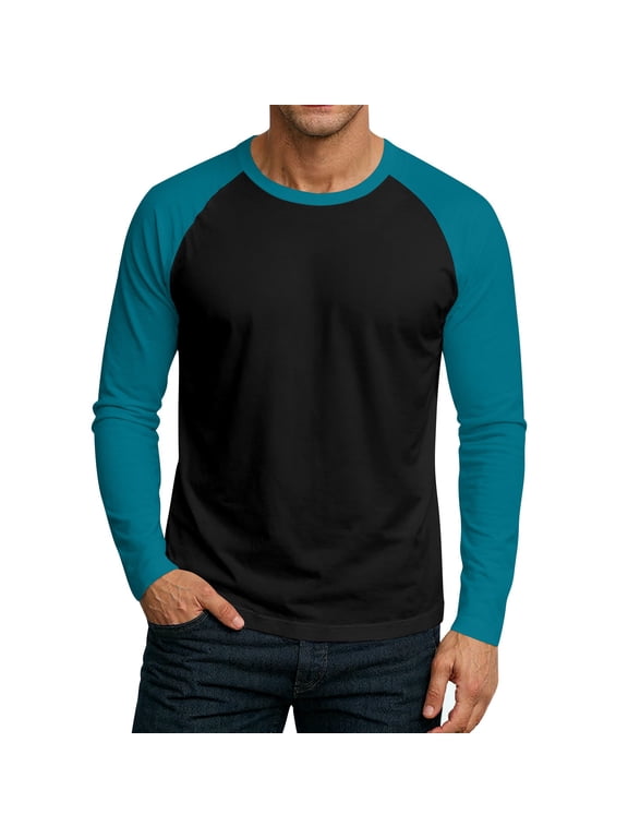 Raglan Long Sleeve Mens Workout Shirts Fall Color Block Crew Neck Baseball Jersey Men
