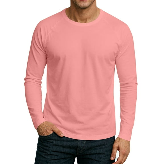 Hearthz Raglan Long Sleeve Mens Workout Shirts Fall Solid Color Crew Neck Sports Baseball Jerseys T Shirts