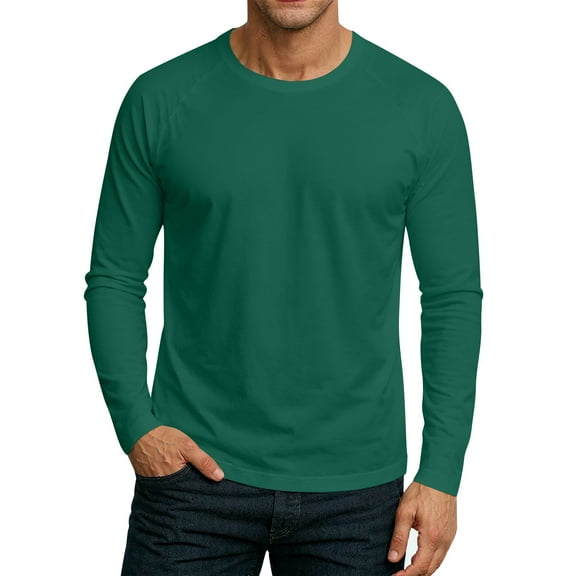 Hearthz Raglan Long Sleeve T Shirts for Man Fall Solid Color Round Neck Jersey Baseball T-Shirts