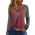 thumbnail image 1 of Hearthz Raglan Sleeve Tops for Women Color Block Long Sleeve Workout Tops for Women Fall V-Neck Button Loose Fitting Henley Shirts for Women, 1 of 5