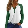 thumbnail image 1 of Hearthz Raglan Sleeve Women Colorblock Long Sleeve T Shirt Women Fall Button V Neck Henley Shirts for Women, 1 of 5