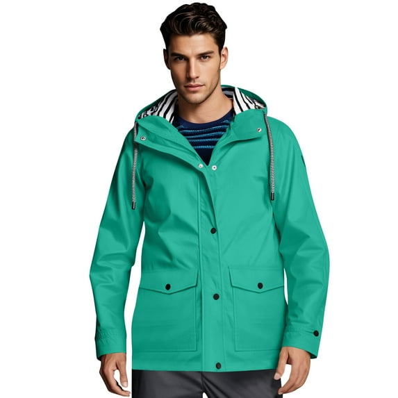 Hearthz Rain Jacket Mens Waterproof with Hood Zip Up Lightweight Wind Breaker Long Rain Jacket Men Rain Coat with Pockets
