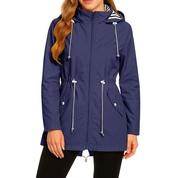 Hearthz Rain Jacket Womens Waterproof with Hood Lightweight Zip Up Lightweight Wind Breaker Cute Jacket Women's Coats with Pockets