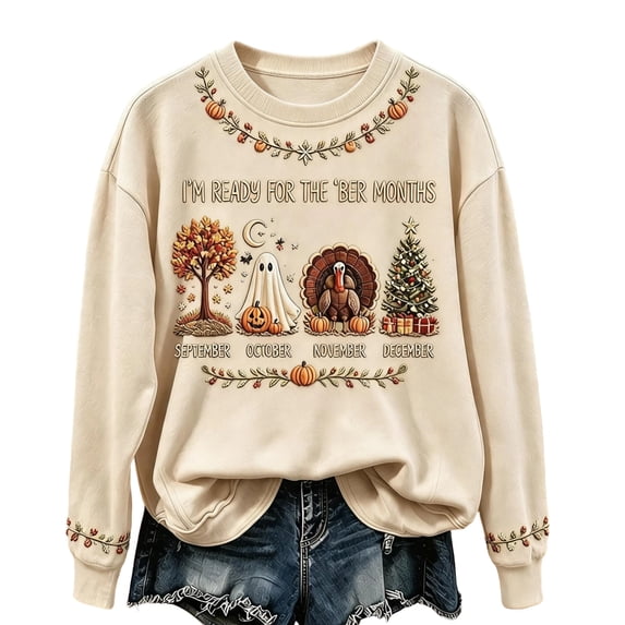Hearthz I'm Ready for the Ber Months Crew Neck Sweatshirts Women Long Sleeve Four Season Graphic Sweatshirt Top Fall Winter Drop Shoulder Womens Pullover