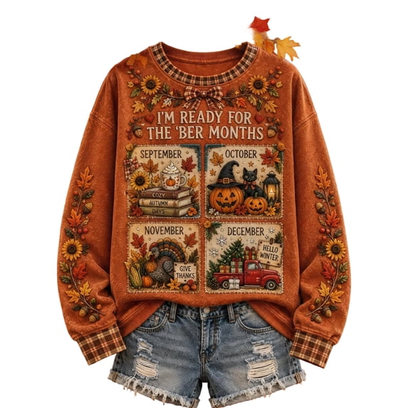 Hearthz I'm Ready for the Ber Months Crewneck Sweatshirts Women Long Sleeve Four Season Graphic Ladies Sweatshirts Fall Winter Drop Shoulder Womens Pullover