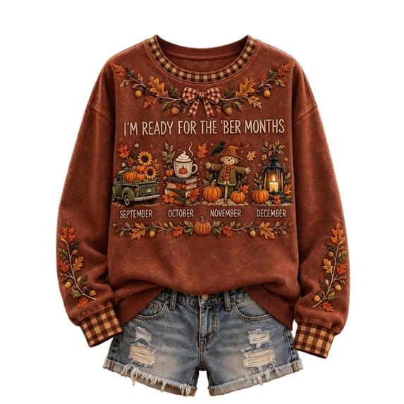 Hearthz I'm Ready for the Ber Months Crewneck Sweatshirts Women Long Sleeve Four Season Graphic Womens Sweatshirts Fall Winter Drop Shoulder Pullover Sweaters for Women