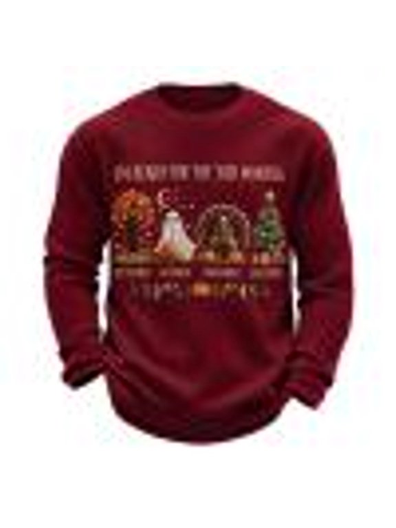 I'm Ready for the Ber Months Graphic Men's Sweatshirts Waffle Knit Long Sleeve Mens Sweatshirts Crewneck Ghost Turkey Tree Print Mens Lightweight Pullover