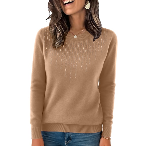 Hearthz Ribbed Crew Neck Sweaters Women Basic Soft Knit Women's Long Sleeve Shirts Spring Winter Outfits Women Tunic Tops