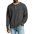 thumbnail image 1 of Hearthz S-4XL Men Long Sleeve Shirt Henley Waffle Knit Men's Sweatshirt Casual Loose Athletic Warm Knitted Sweaters Pullover, 1 of 7