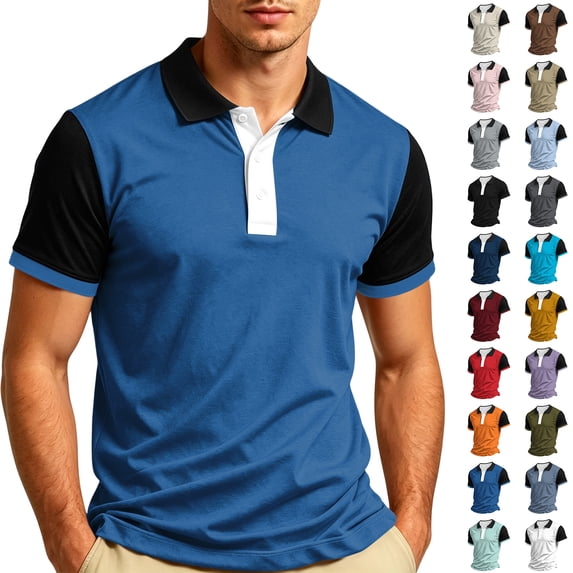 Hearthz S-4XL Mens Polo Shirts Contrast Collar Raglan Short Sleeve Shirt for Men Breathable Business Big and Tall Mens Golf Polo Mint Green XXL